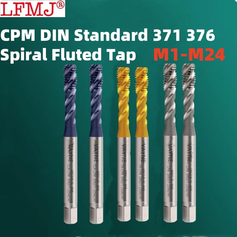 

1PCS CPM Powder DIN 371 376 Standard Hard to cut machine Thread Tap Spiral Fluted Tap M1M2M3M4M5M6M7M8M10M12M14M16M18M20M22M24