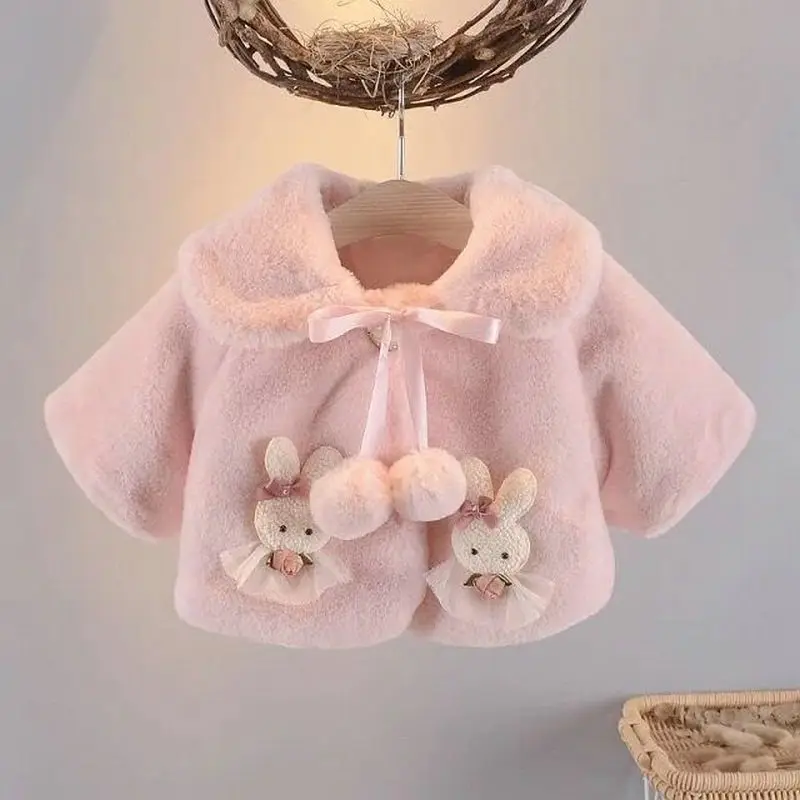 2023 Autumn Winter Baby Jacket Cute Christmas Little Princess Cloak Warm Faux Fur Coat For Girls Snowsuit Plush Infant Outerwear