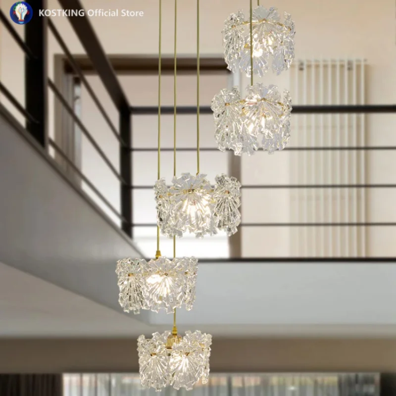 Staircase pendant light Long line pendant light Modern light luxury feather frosted glass pendant light