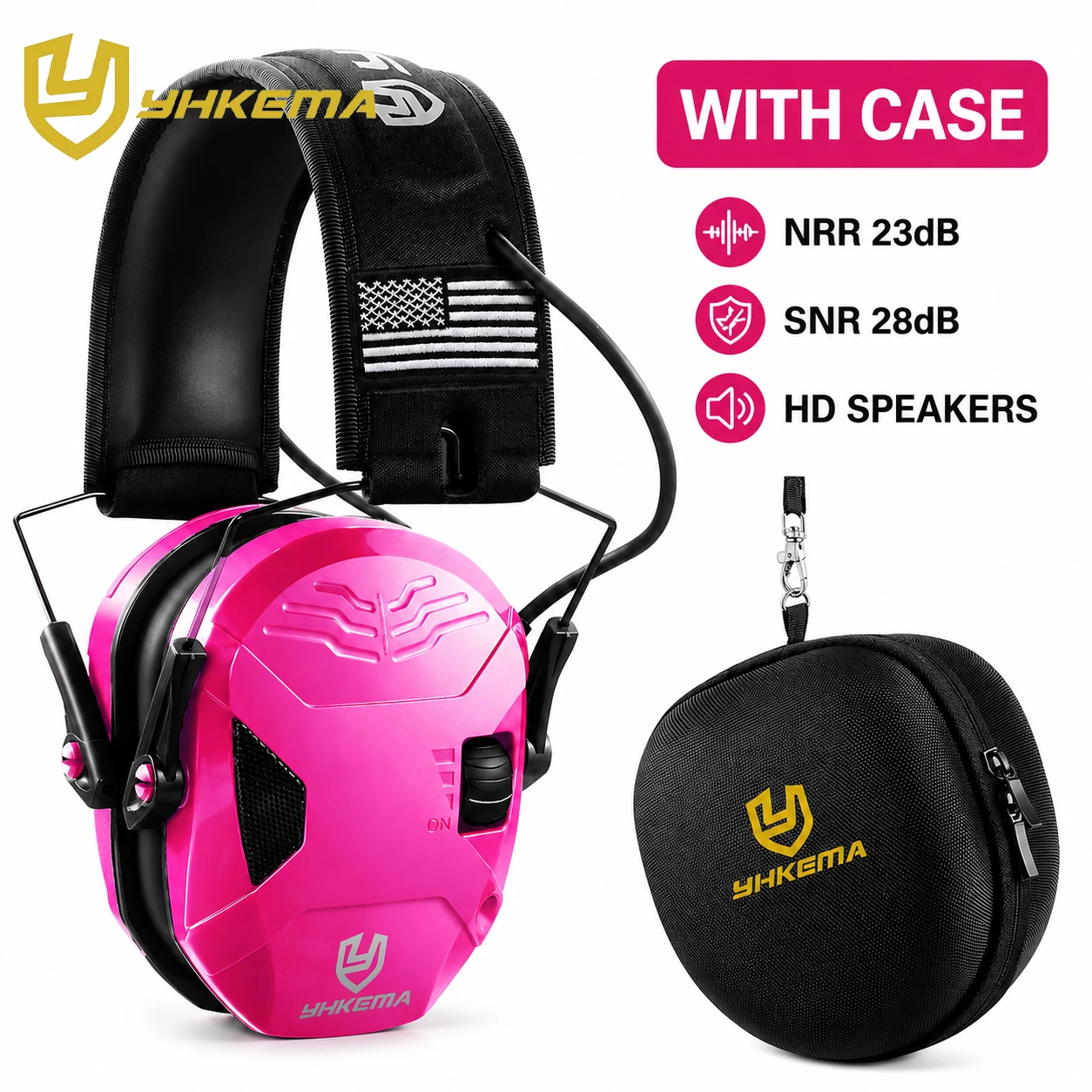 YHKEMA E60X Electronic Shooting Earmuff Anti-noise Headphone Sound Amplification Hearing Protection Headset Foldable with case