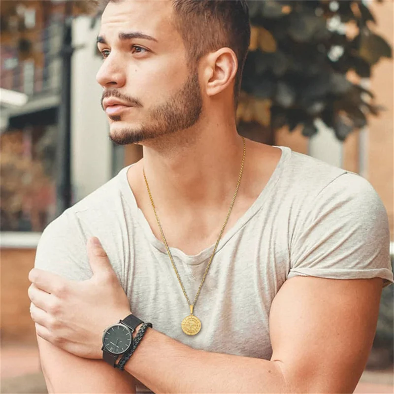 Rock-Mehrschichtige Kettenhalskette für Männer, Hip-Hop-Münzanhänger-Halskette, Figaro-Twist-Kettenhalskette, Herren-Street-Schmuck – Detail 13
