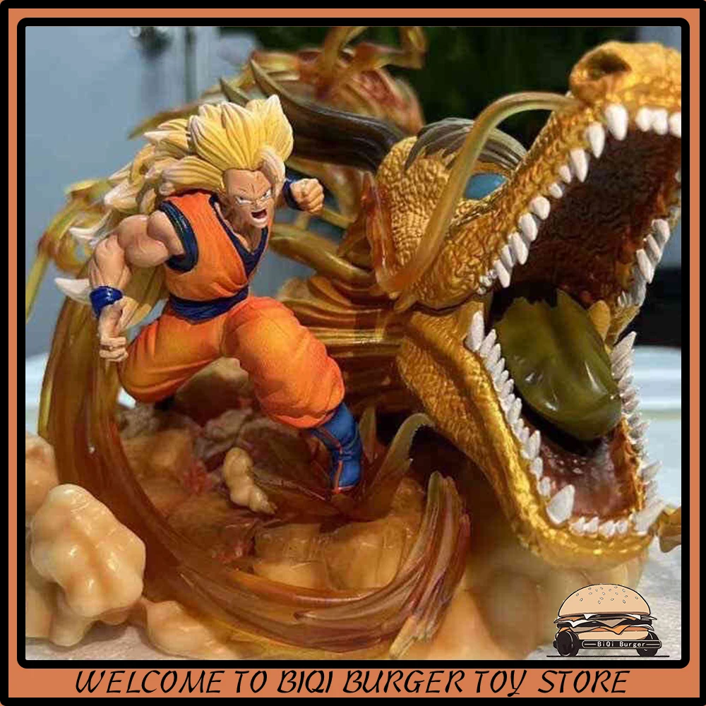 25cm Dragon Ball Son Goku Shenron Action Figurine Super Saiyan 3 Goku Anime Statue Desk Ornament Doll Bedroom Collect Toys Gifts