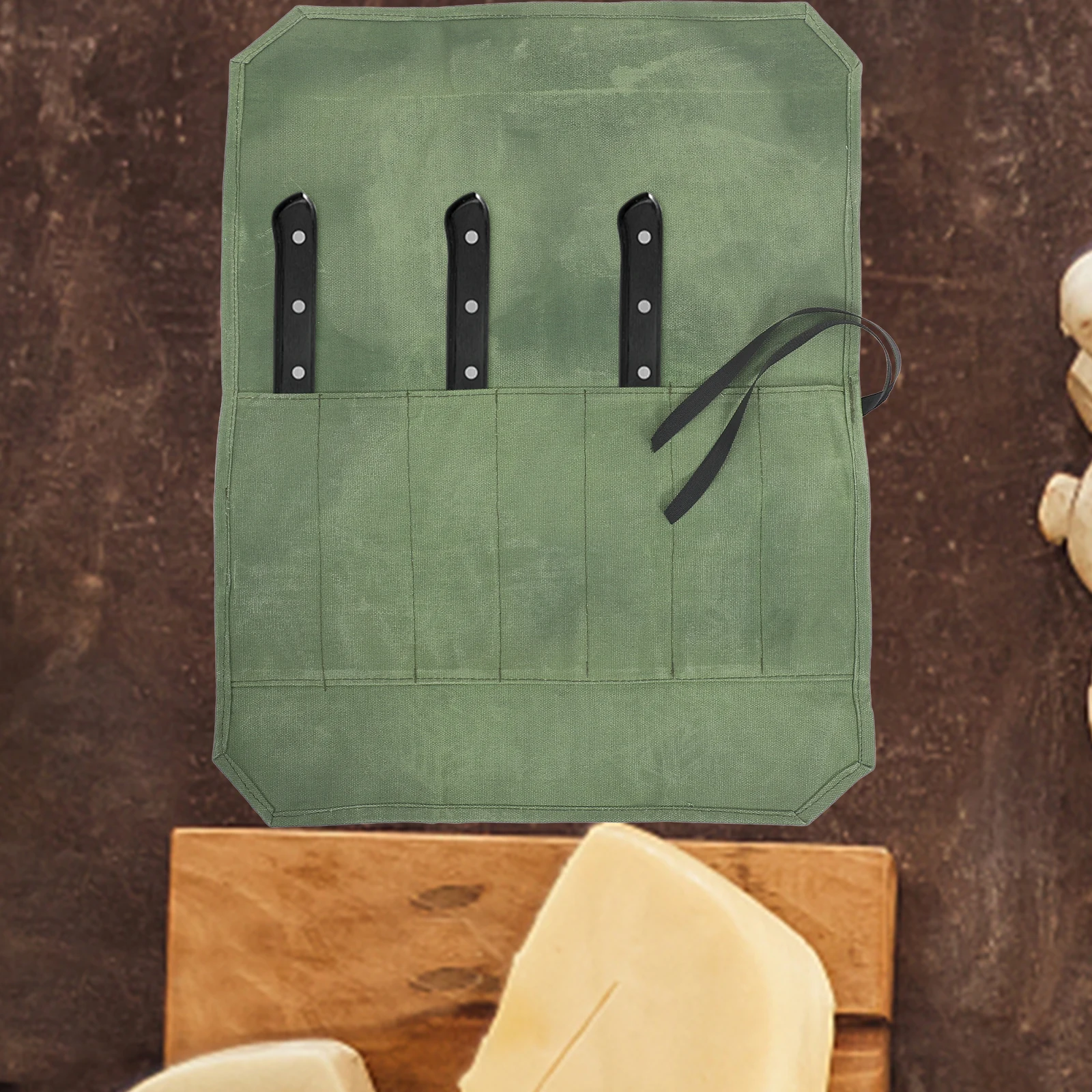 

Portable Green Canvas Storage ganizer Travel Chef Knife Pouch Outdoor Storage Bag Camping Picnic Cutlery Set