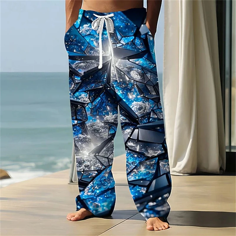 Men's Lava Flame Print Drawstring Wide-Leg Pants Fashionable Trendy Casual Pants Loose-Fitting Breathable Men's Long Pants
