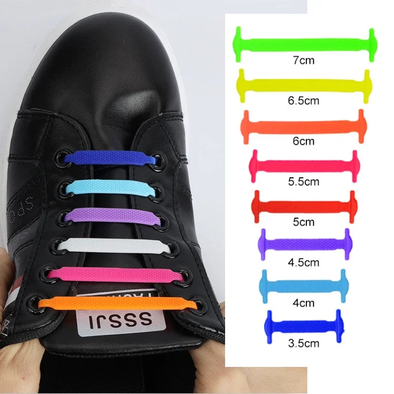 16pcs Lazy Shoelace Silicone Quick Lace Elastic Women Men No Tie Kids  Sneakers Lacing Shoelace Buckle Shoes Accessories