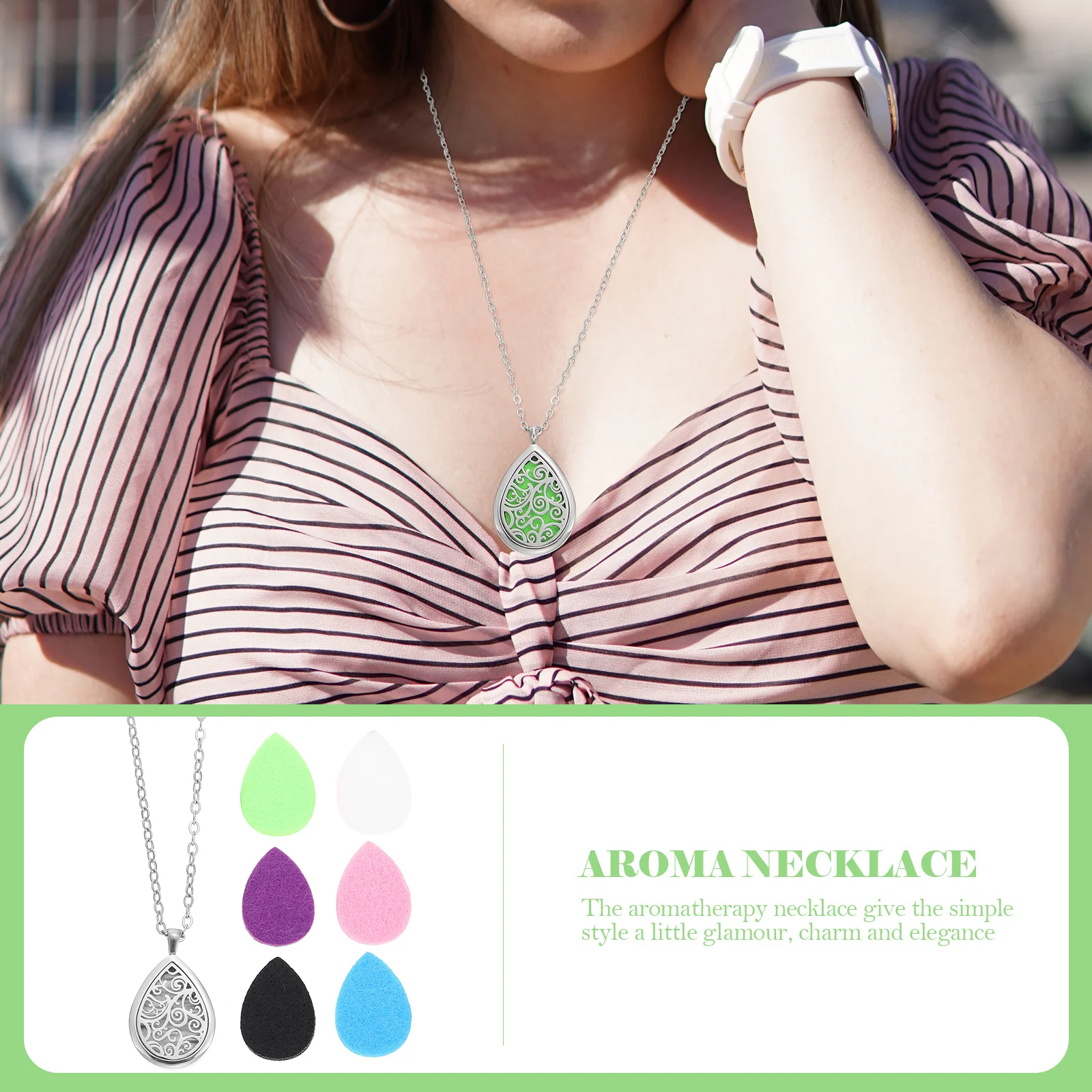 

1Set Aromatherapy Necklace Essential Oil Diffuser Pendant Stainless Steel Minimalist Heart Shaped Decorative Pendant Elegant