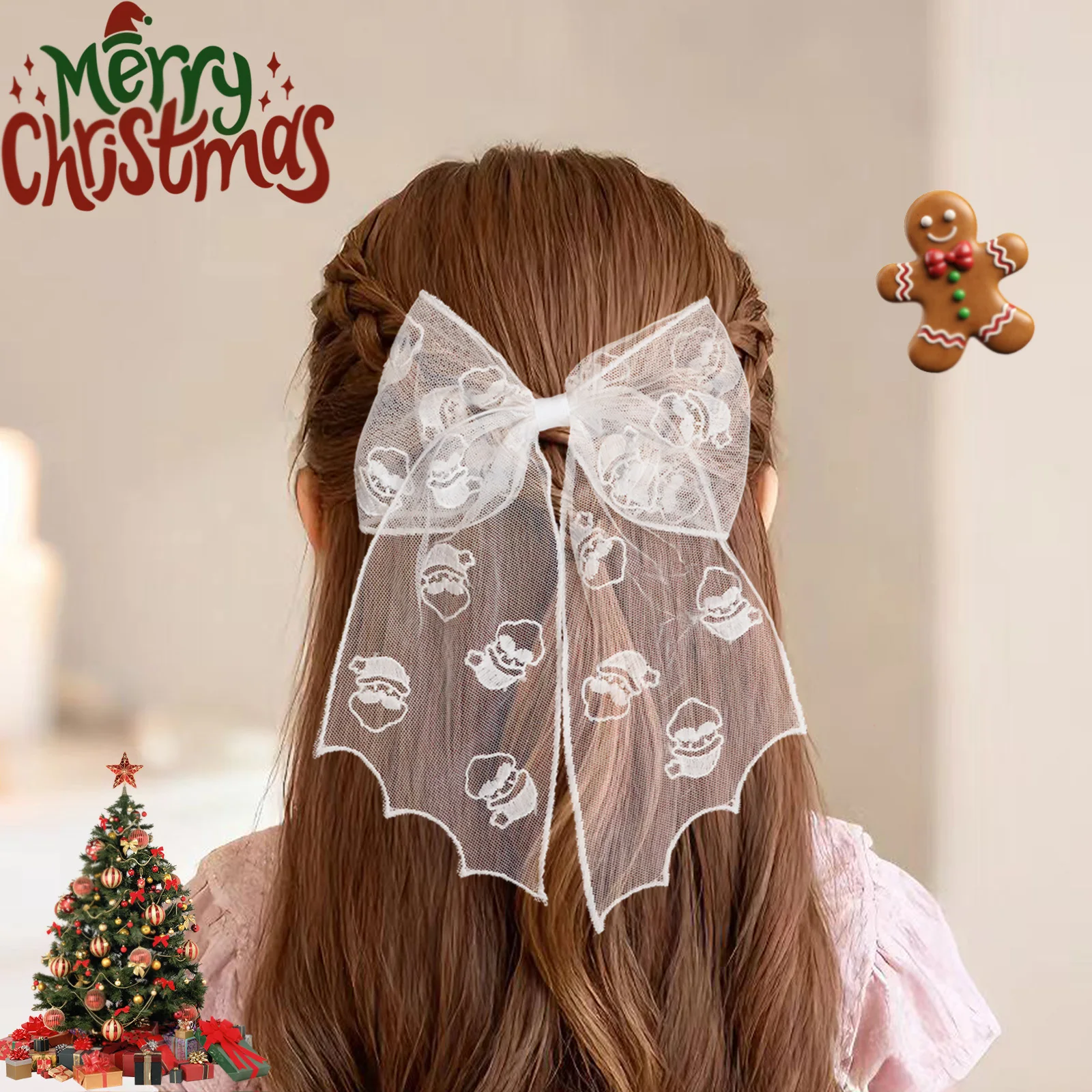 

Christmas Bow Hair Clip Girl Christmas Tree Santa Small Bell Embroidered Cosplay Hair Accessories Festival Party Accessories