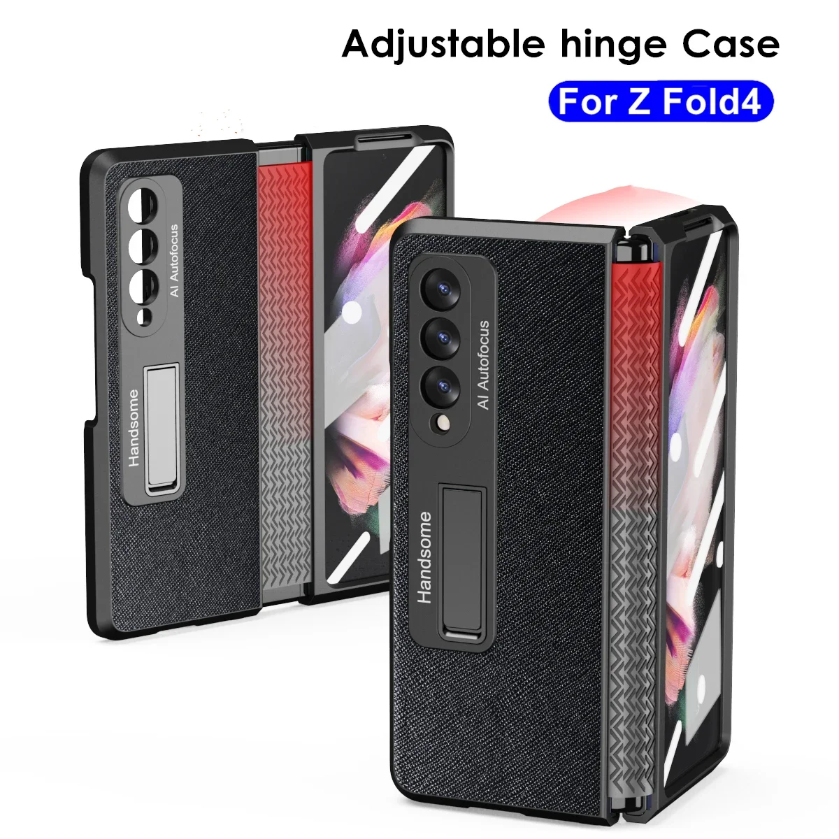 Sliding Adjustable hinge Case for Samsung Galaxy Z Fold 4 Plain Full Protection Kickstand Cover With Screen Glass