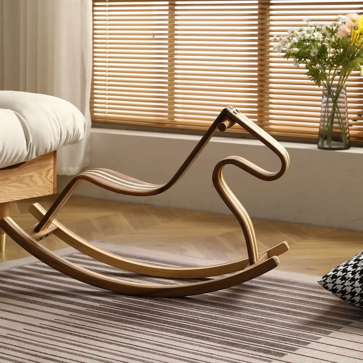 Solid wood color matching parent-child rocking horse rocking chair Nordic living room lazy light luxury rocking chair