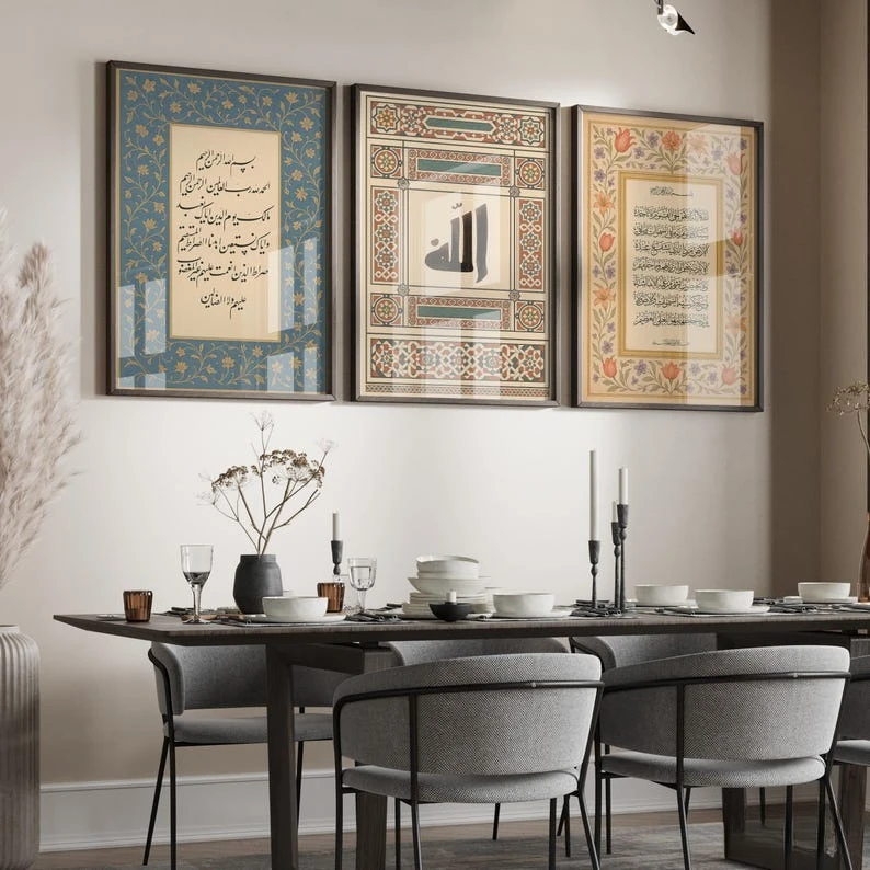 3pcs/set Islamic Muslim Qur'an Canvas Poster Ayat Al Kursi Arabic Calligraphy Wall Art Prints for Modern Living Room Home Decor