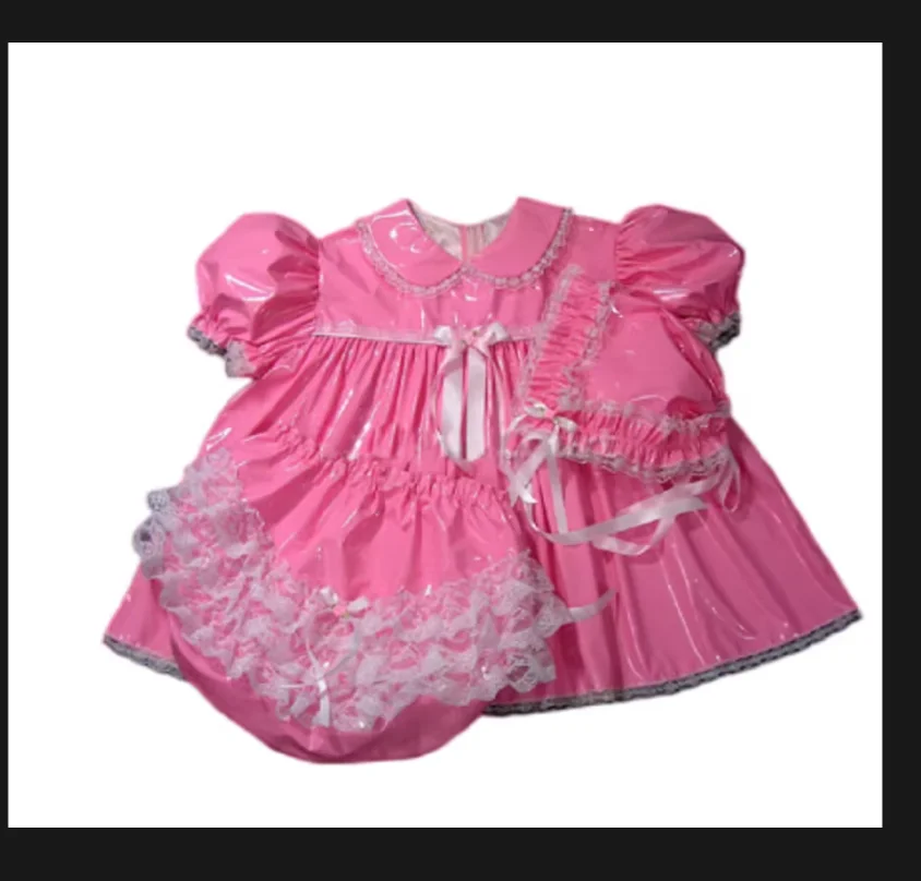 

Adult PVC Lockable Neck Bubble Sleeve Ruffle Lace Maid Dress Sissy Pink Doll Custom Latest Hot Selling