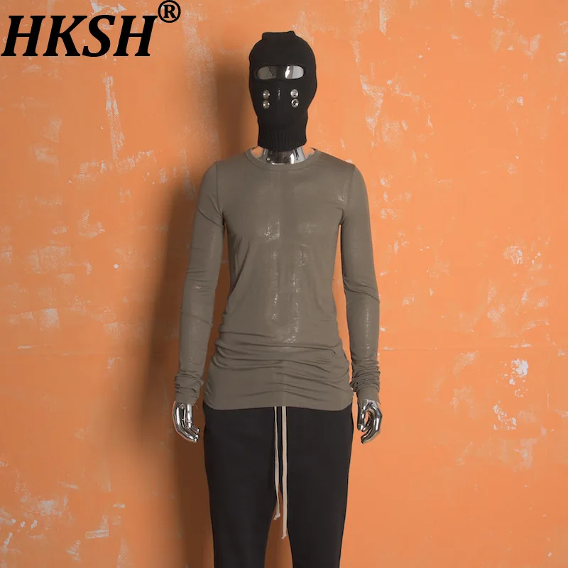 HKSH Spring Autumn New Men Tide Chic Ins RO Wool Blend Long-Sleeve Thin T-shirt Semi-transparent Slim Fit Top Women Tees HK27000
