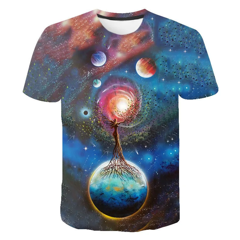 Summer Fashion Milky Way Galaxy Picture T Shirts For Men Casual 3D Print Tees Hip Hop Personality Round Neck Short Sleeve Tops