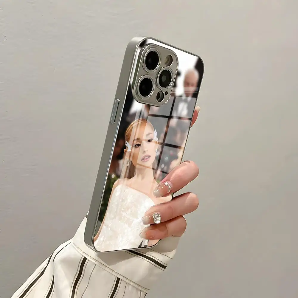 A-Ariana Grande Sängerin Handyhülle für iPhone 17 Pro Max 15 Pro 16 14 Plus 12 13 Mini 11 Pro Stoßfeste Galvanisierte Glas-Schutzhülle