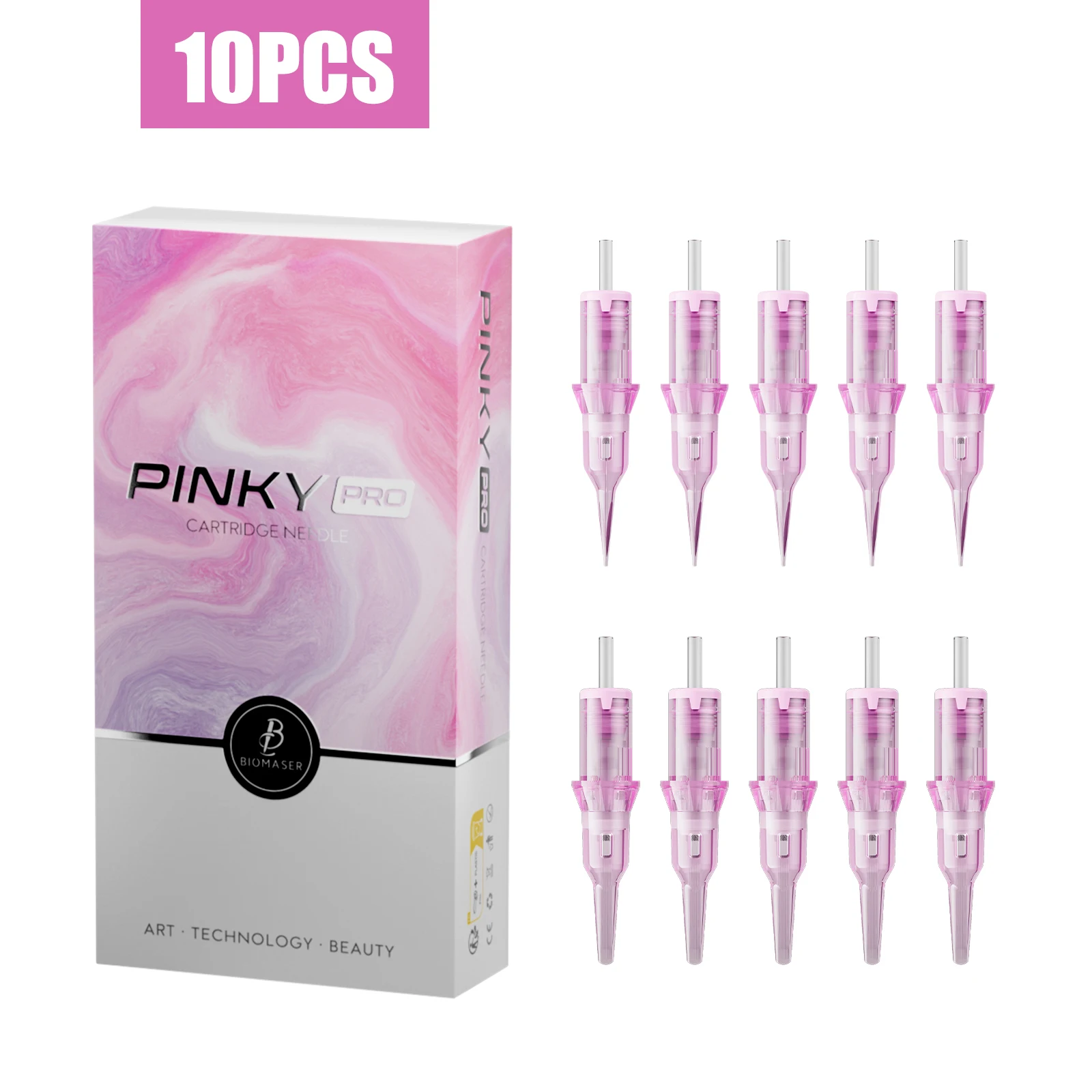 

Biomaser 10pcs Disposable Sterile Pink Tattoo Cartridge Needles 0.16/0.18mm RL 11U Permanent Makeup Art Tattooing Accessories