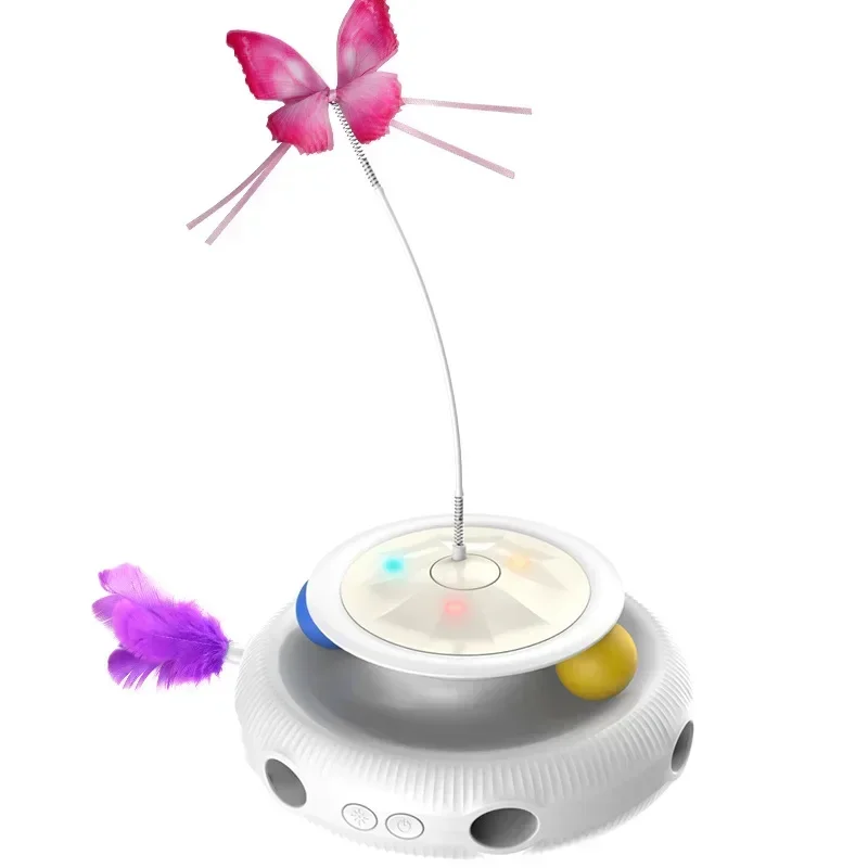 Cat Toy 3 in 1 Electric for Indoor Human-pet Interaction Rechargeable Rotating Automatic Cat Toy With Feather