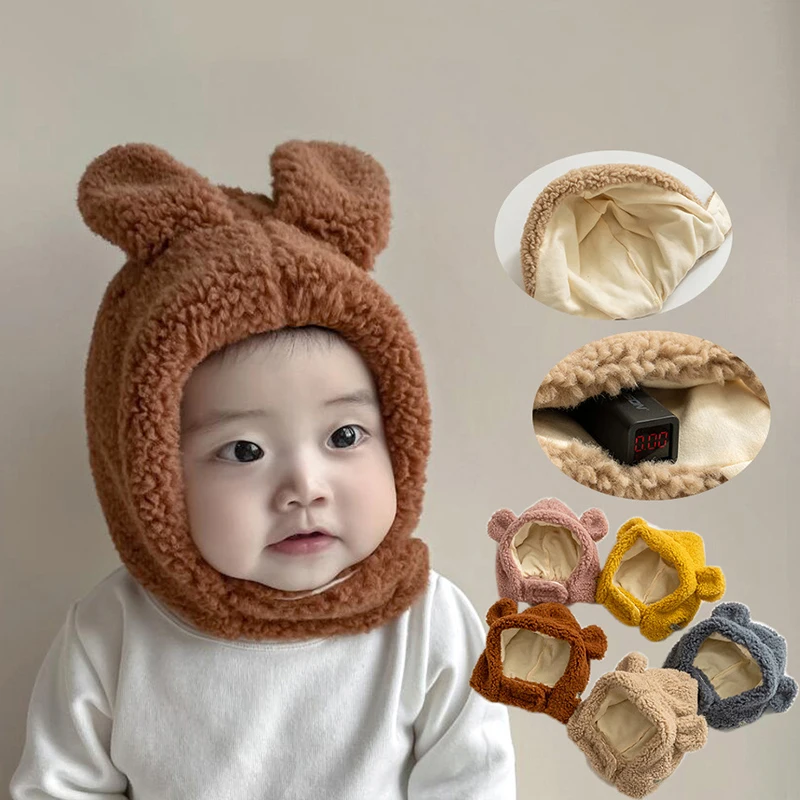 

Bear Baby Plush Ear Protection Hat Winter Warm Toddler Headgear Bonnet Thicken Lamb Kids Earmuffs Cap Hooded Beanie 3-24Month