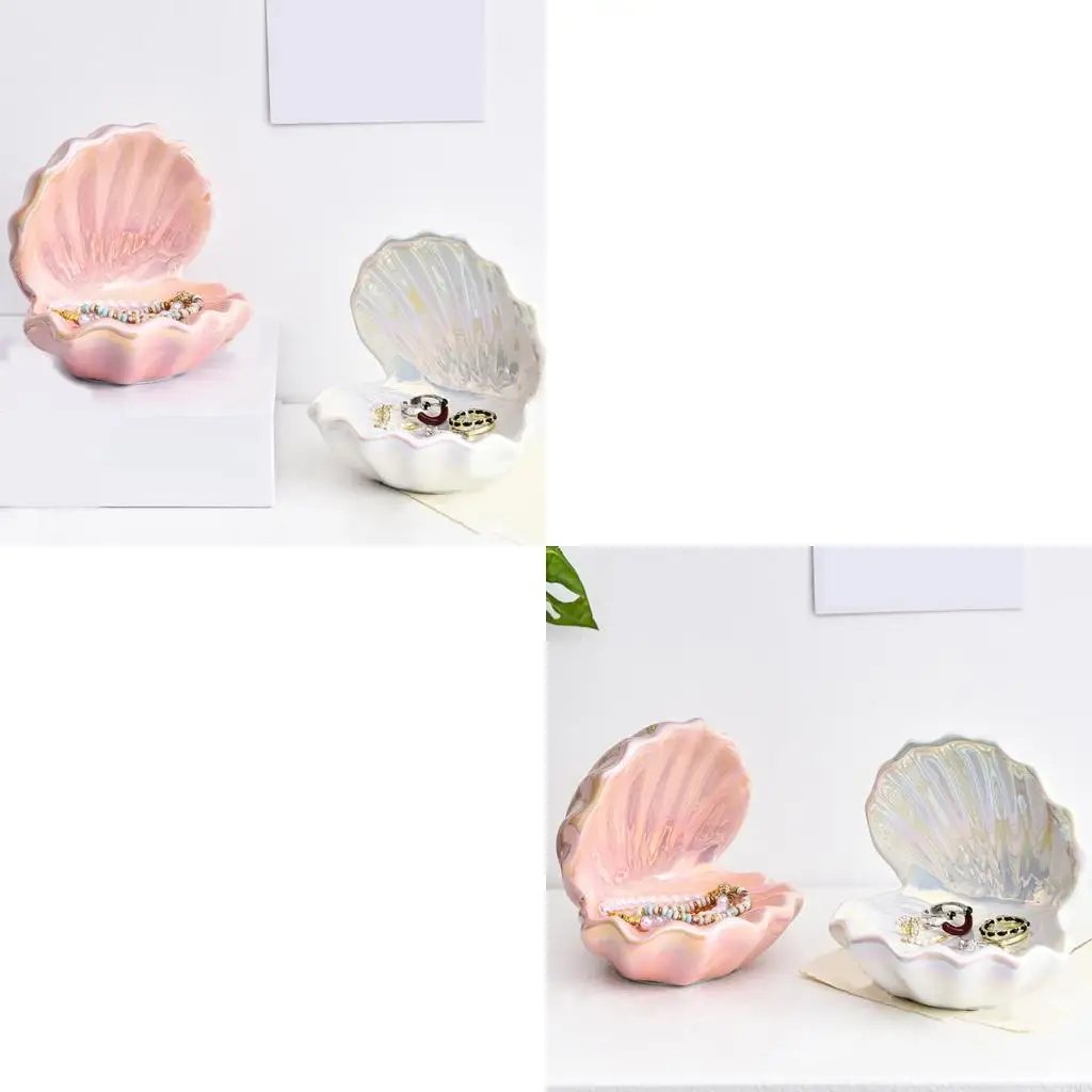 

94PA Mini Ceramic Seashells Trinket Bowl Compact Jewelry Storage For Travel Decors