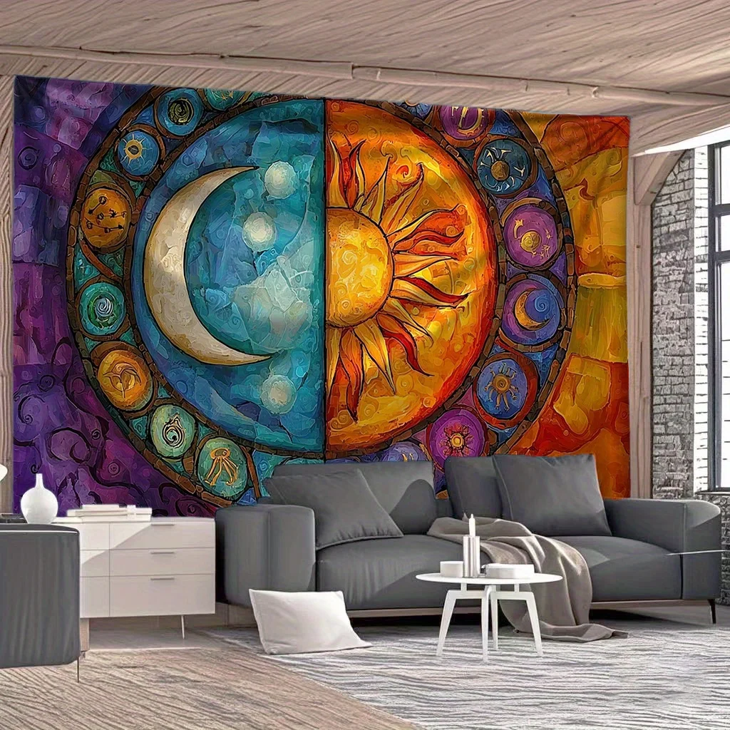 Large Boho Tapestry Wall Hanging Moon Sun Cosmic Chakra Art Bohemian Living Room Decor Indoor Textile Poster Canvas Tapestry