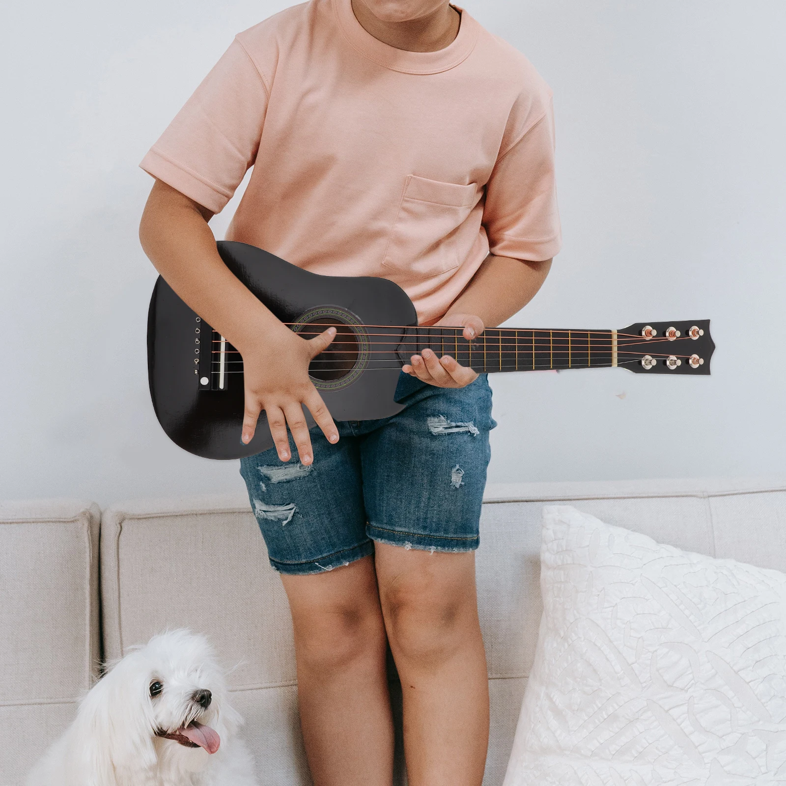 

Children Guitar 21 Inch Acoustic Kids Musical Toy Portable Beginner Black Toddler Girl Wood Material Craft
