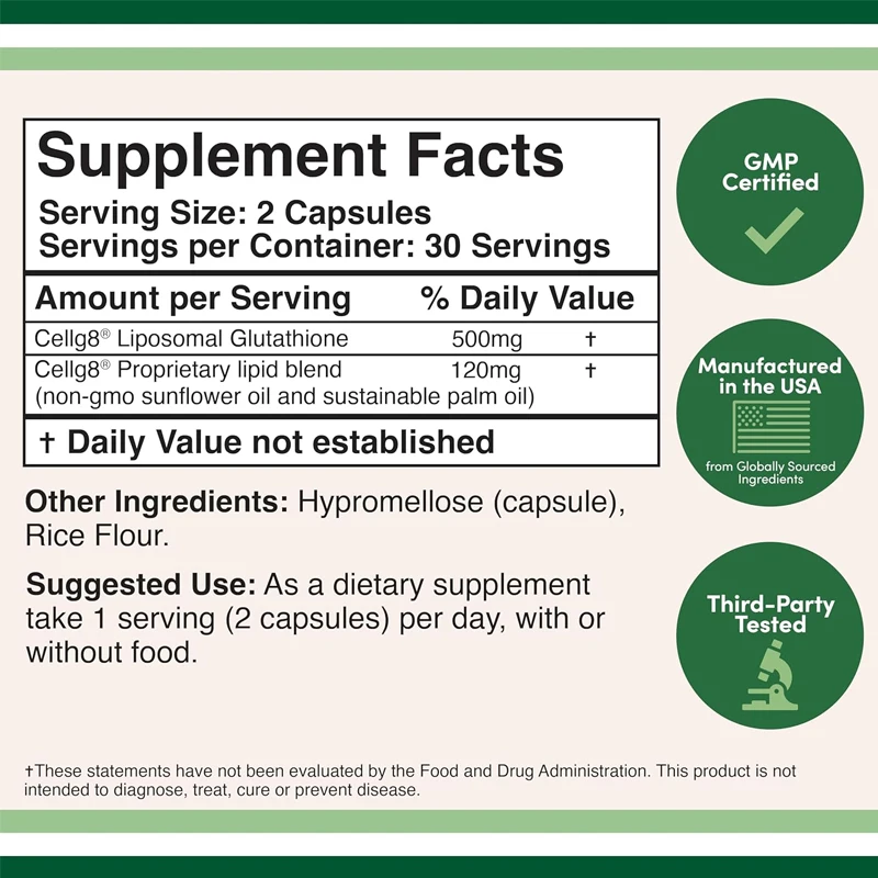 Double Wood Liposome Glutathione Supplement 500mg (vegetarian Safe, Non GMO) Maximum Absorption Liposome Glutathione