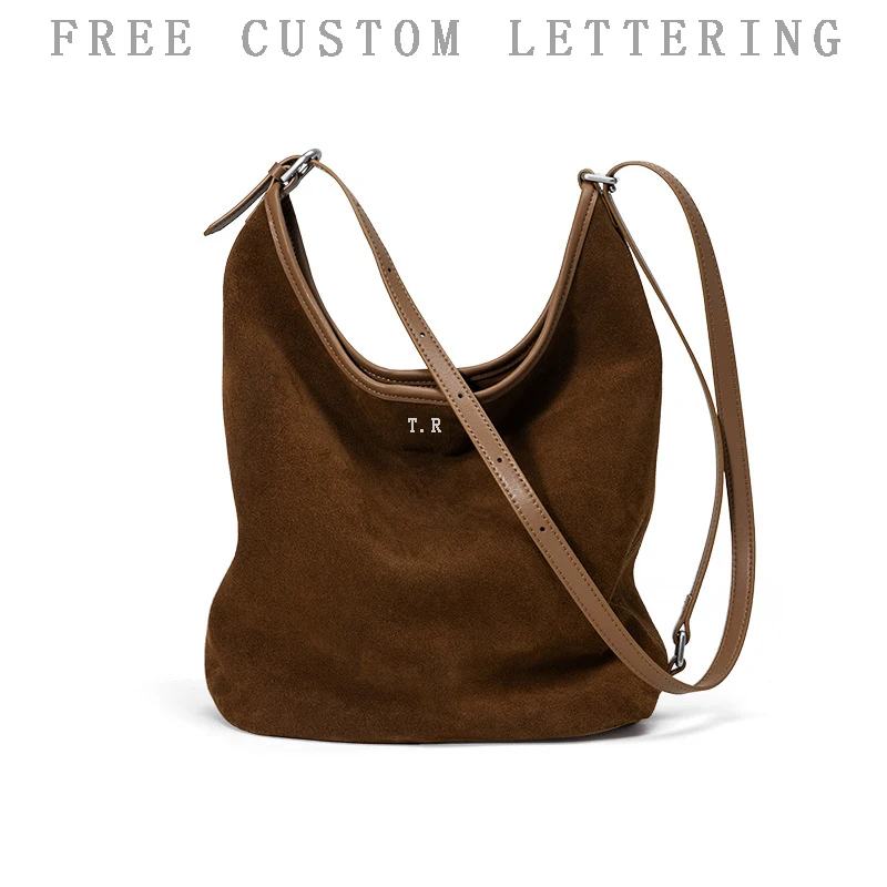 

Suede bucket bag autumn and winter new design large capacity matte cowhide vintage fashion women's one-shoulder crossbody bag