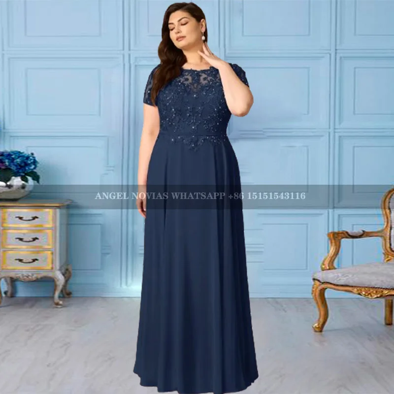 

Long Plus Size Navy Blue Chiffon Mother of the Bride Dress Wedding Party Dress Vestidos De Fiestas Robes Invitee Mariage