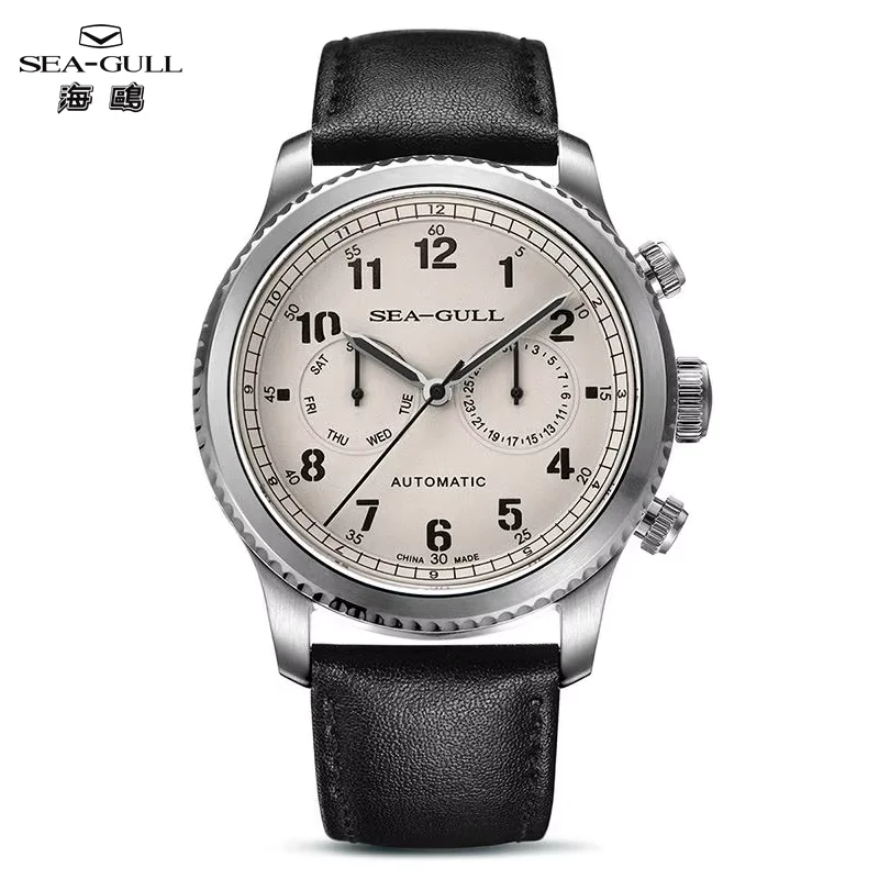 Seagull Men's Watch Fashion Multifunction Belt Sapphire Luminous Automatic Mechanical Watch Pilot Series Wristwatch 819.33.6080H