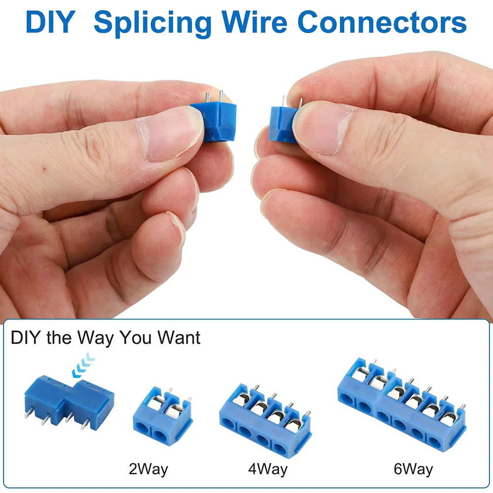 Blue 5mm Pitch 2P 3P 4P Screw Terminal Block Connector Set For Arduino PCB Mount DIY Projects Wire Cable Junction Box 100PCS