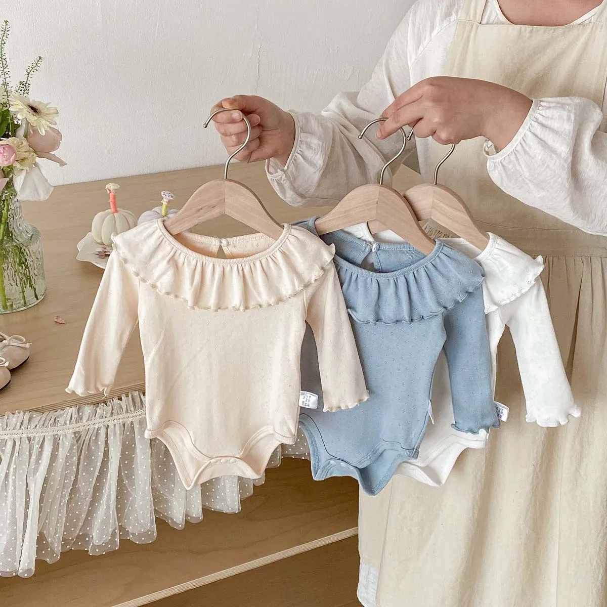 

Newborn Clothes Spring Lotus Leaf Fungus Edge Small Lapel Jumpsuit Baby Children Pure Cotton Versatile Jumpsuit