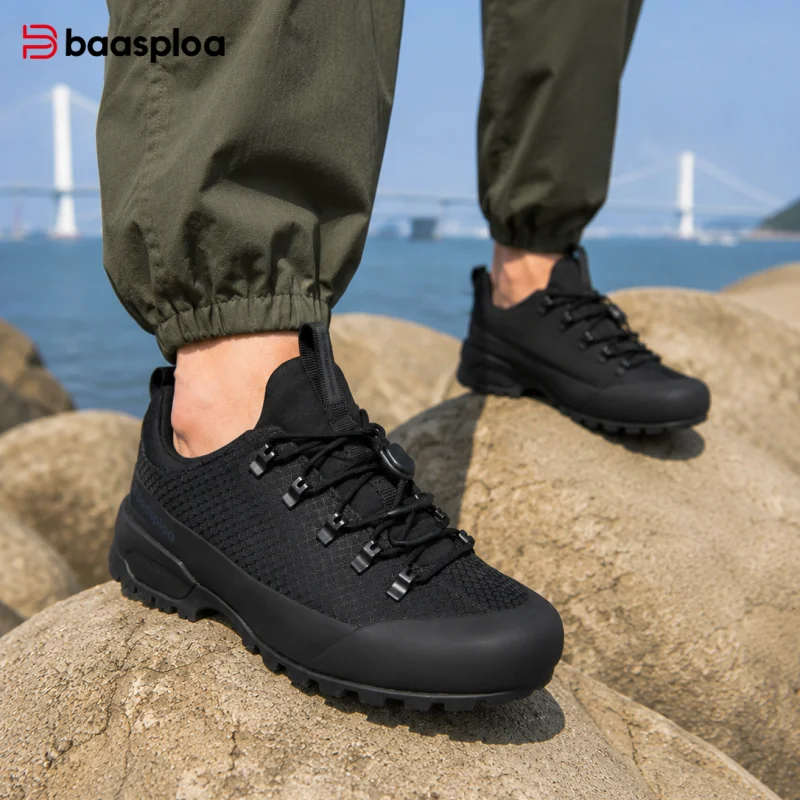 Baasploa Men Outdoor Sneakers Water-Resistant Hiking Shoes Male Fashion Comfort Luxury Trekking Shoes Non-Slip Wear-Resistant