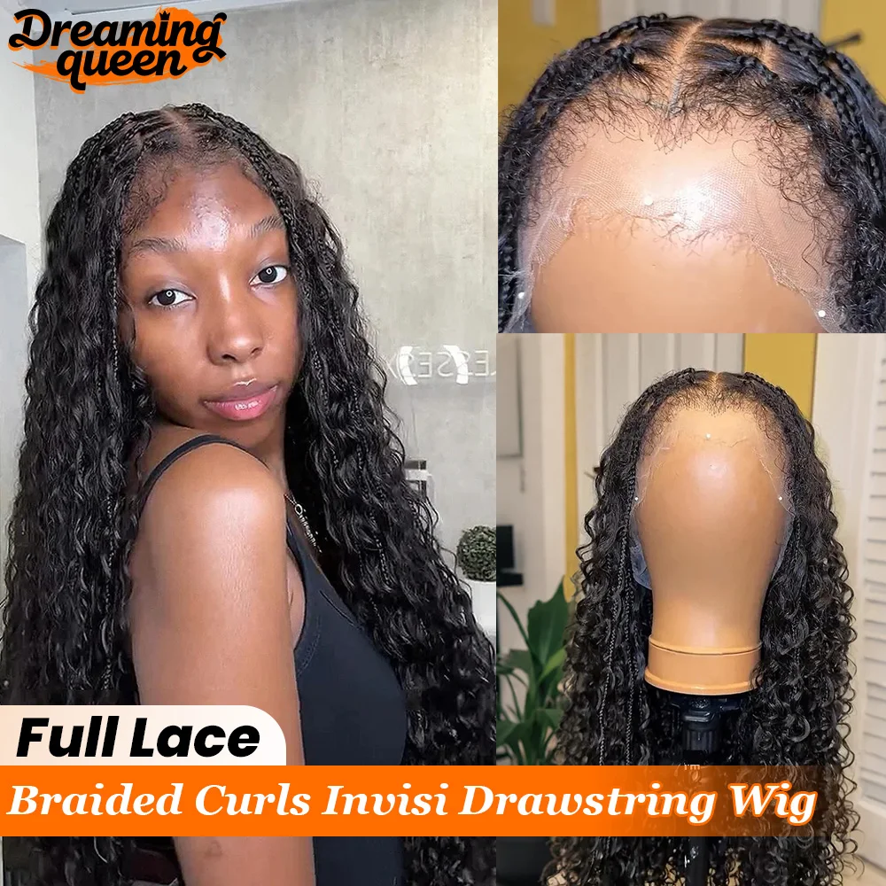 

Tangleless Full Lace Bohemian Braided Curls Invisi Drawstring Wig Dreaming Queen 180% Curly Synthetic Wig With Hybrid Hairline