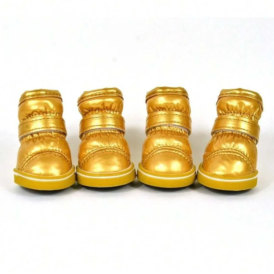 

【New Arrival】Shiny Gold Winter Dog Boots, Waterproof and Anti-Slip Shoes for Small Breeds