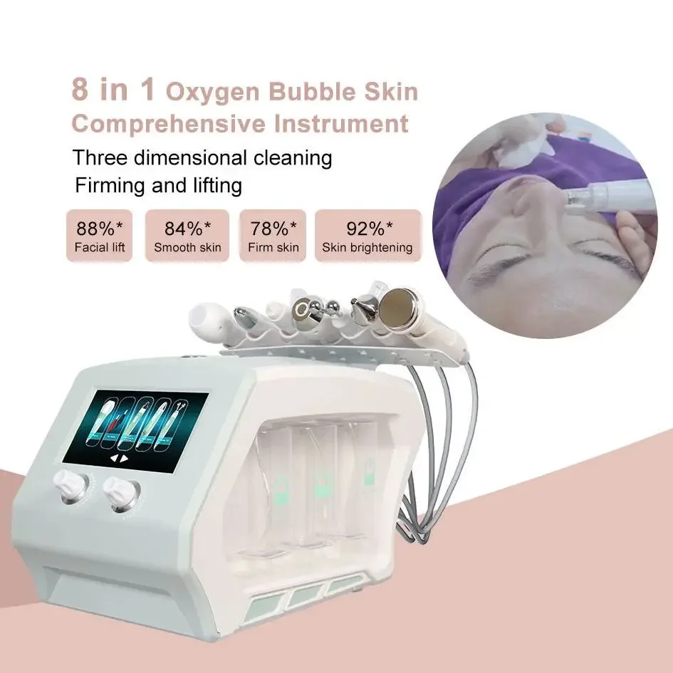 

8 In 1 Oxygen Bubble Hydra Microdermabrasion Facial Machine RF Face Lifting Ultrasonic Skin Deep Cleaning Rejuvenation Device