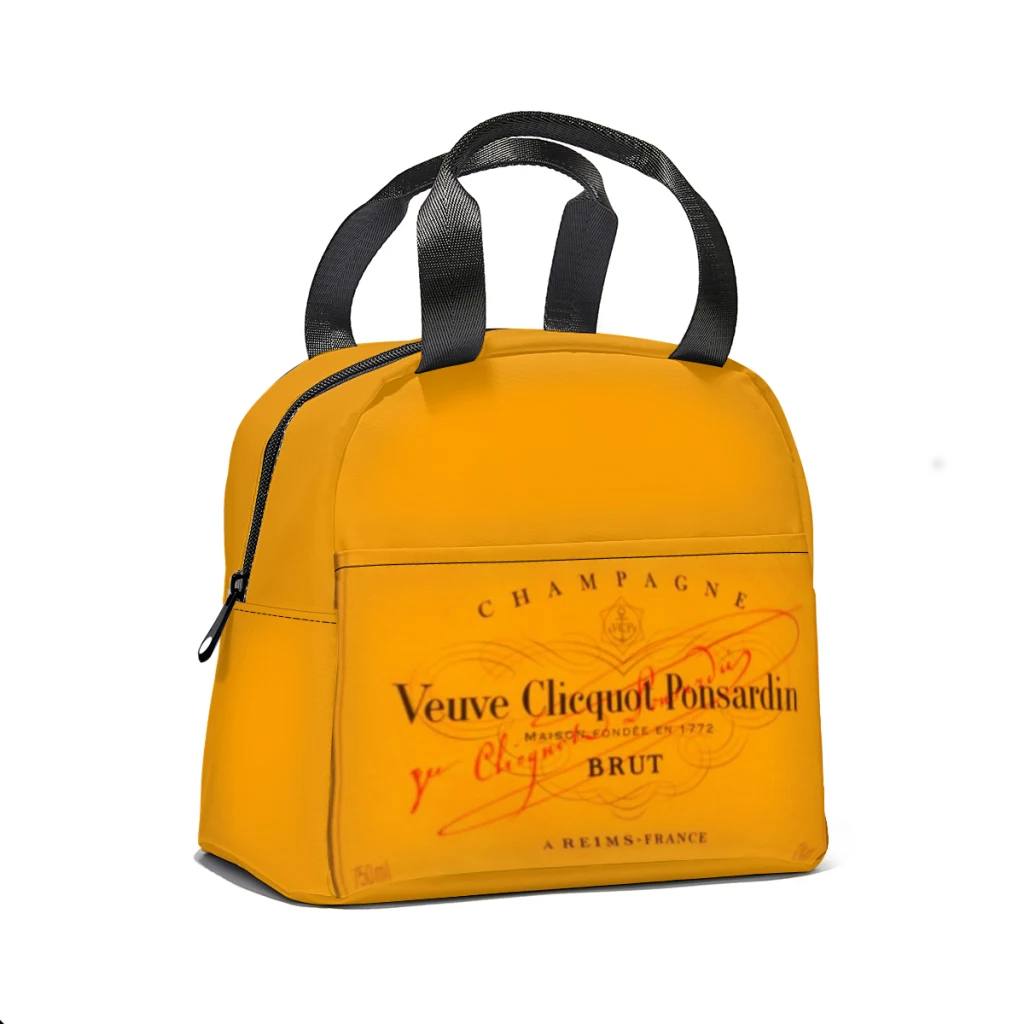 Orange-Veuve-Clicquot Lunch Bag for School Waterproof Picnic Thermal Cooler Insulated Lunch Box Women Kids Tote Bags