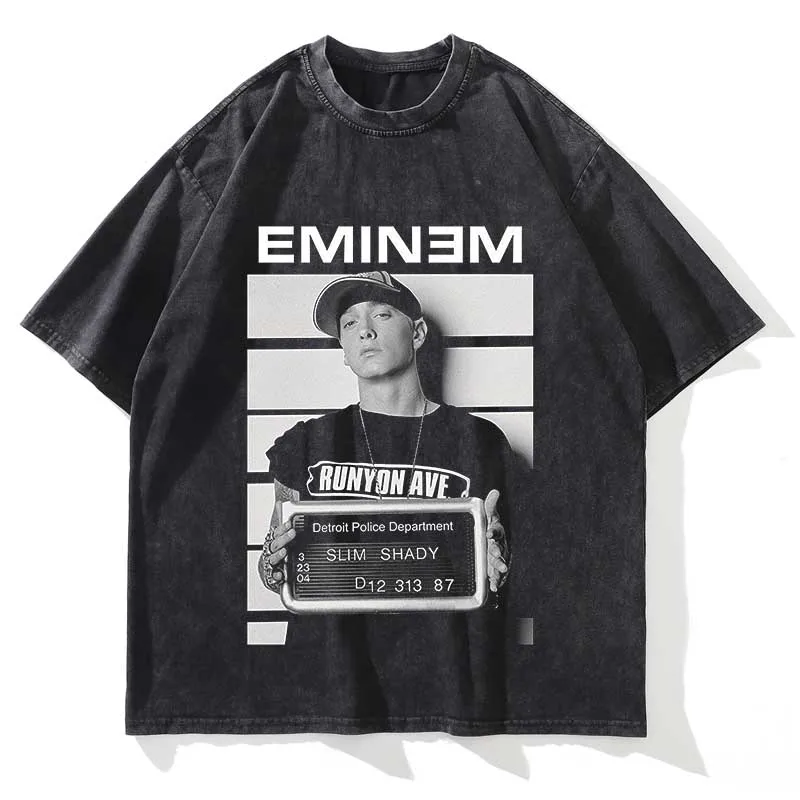 Summer Men Women Vintage Washed T Shirt Summer Eminem Graphic Printed Short Sleeve Oversized Casual Fashion Crew Neck T Shirt