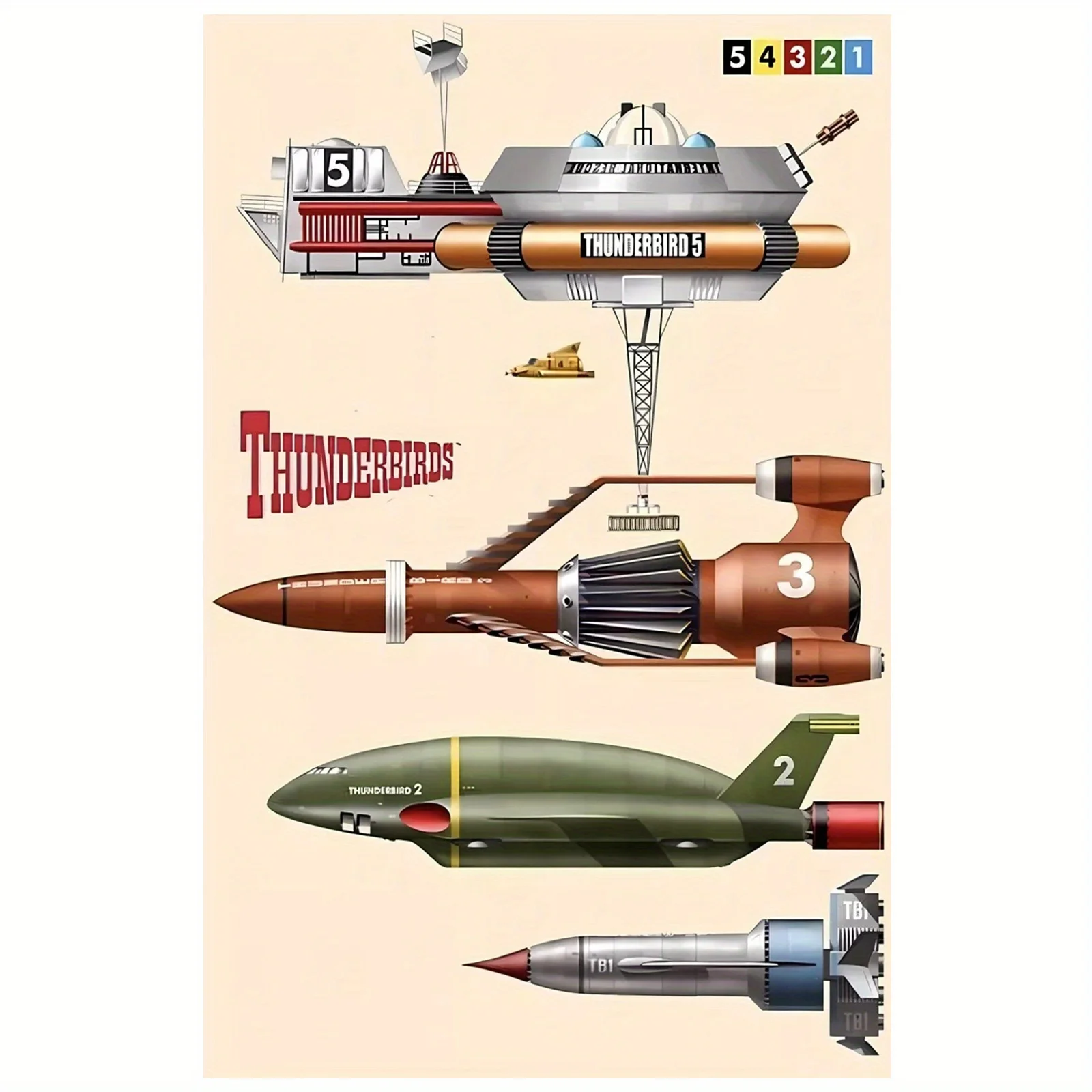 Thunderbirds Vintage Sci-Fi Canvas Art Print - Frameless  Retro Wall Decor for Collectors, Game Room & for Man Cave
