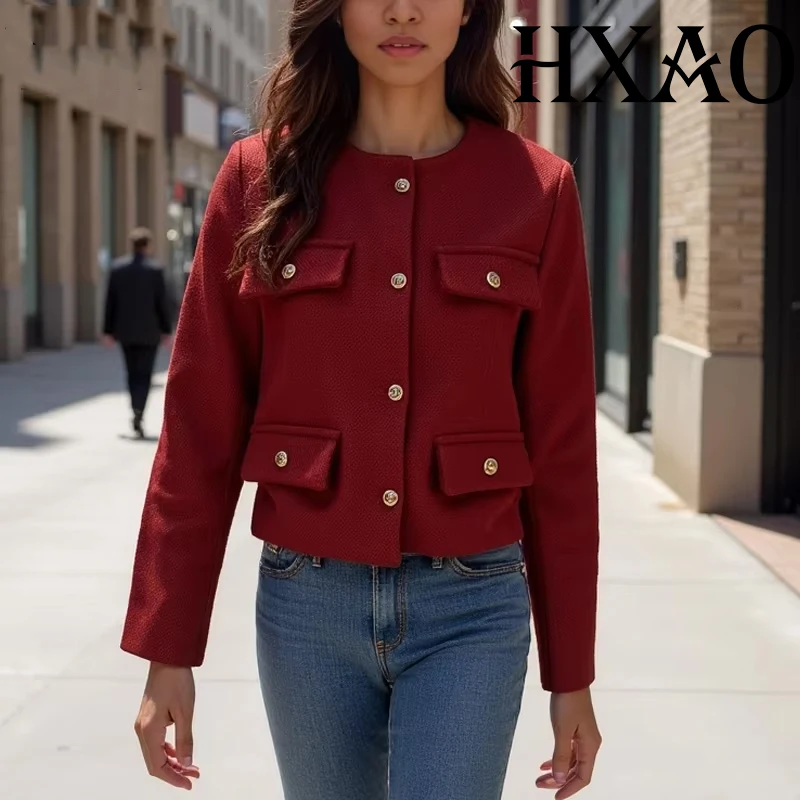 

HXAO Woman Jackets Demi-Season Long Sleeve Solid Coats Autumn Cropped Jacket For Women Winter Button Elegant Women's Jackets