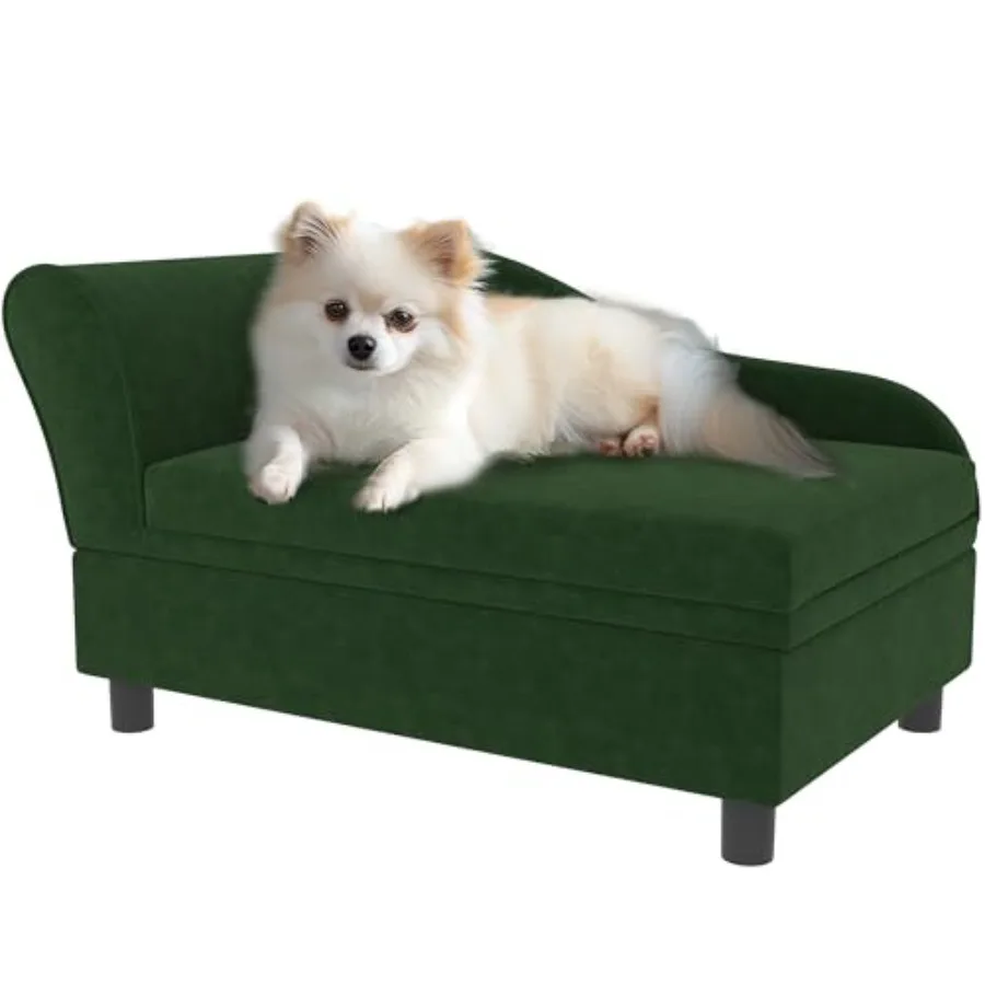 

Luxury fancy dog couch with hidden storage for small dogs modern pet furniture in gray fabric with 2 soft foam for puppies litt