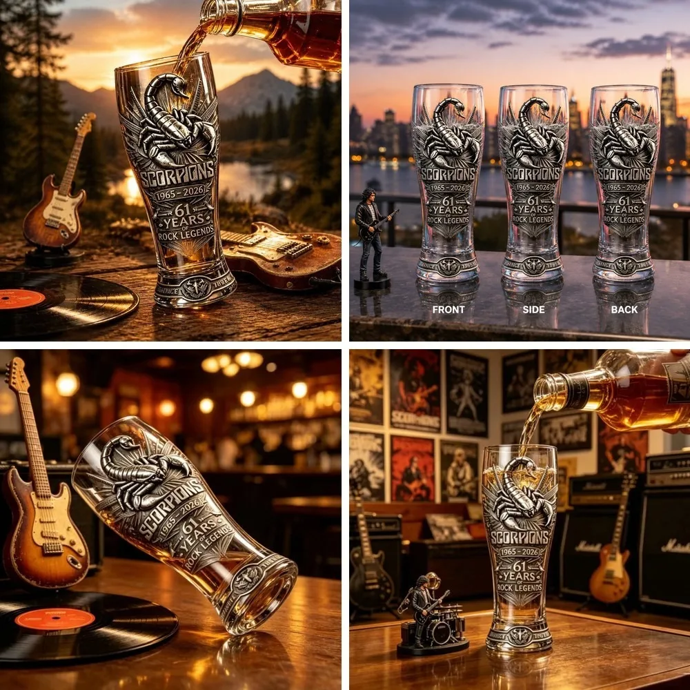 Retro Rock Music Embossed Beer Mug, Vintage Glassware Cup for Home Bar Man Cave Decor, Unique Gift Idea