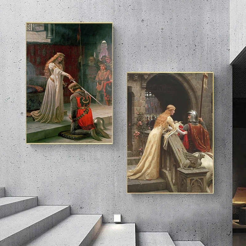 خمر إدموند بلير لايتون الفني Accolade فارس القرون الوسطى موضوع حائط لوح رسم الفن الملصقات غرفة المعيشة ديكور المنزل