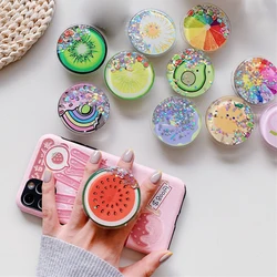 Cute Fruit Foldable Liquid Quicksand Stand Holder For iPhone Samsung Huawei Xiaomi Universal Finger Ring berry Lemon Bracket
