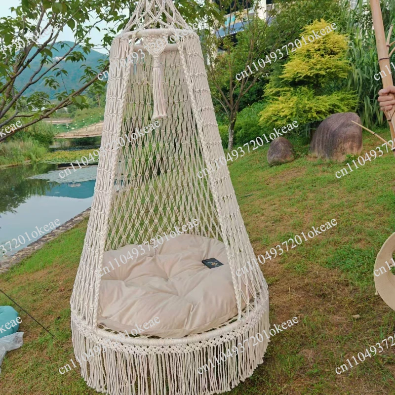 Camping Handwoven Fringed Hanging Chair Bohemian Courtyard Swing Indoor Hanging Basket