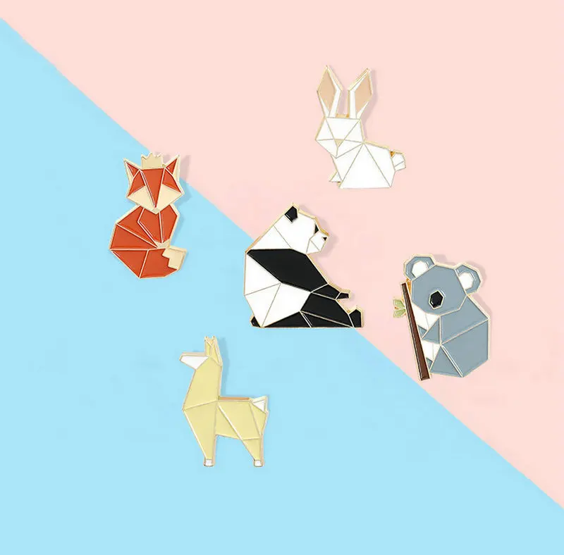 Pin kustom rubah Panda Koala Alpaca kelinci bros tas pakaian kerah Pin lencana kartun perhiasan anak teman Origami hewan Enamel