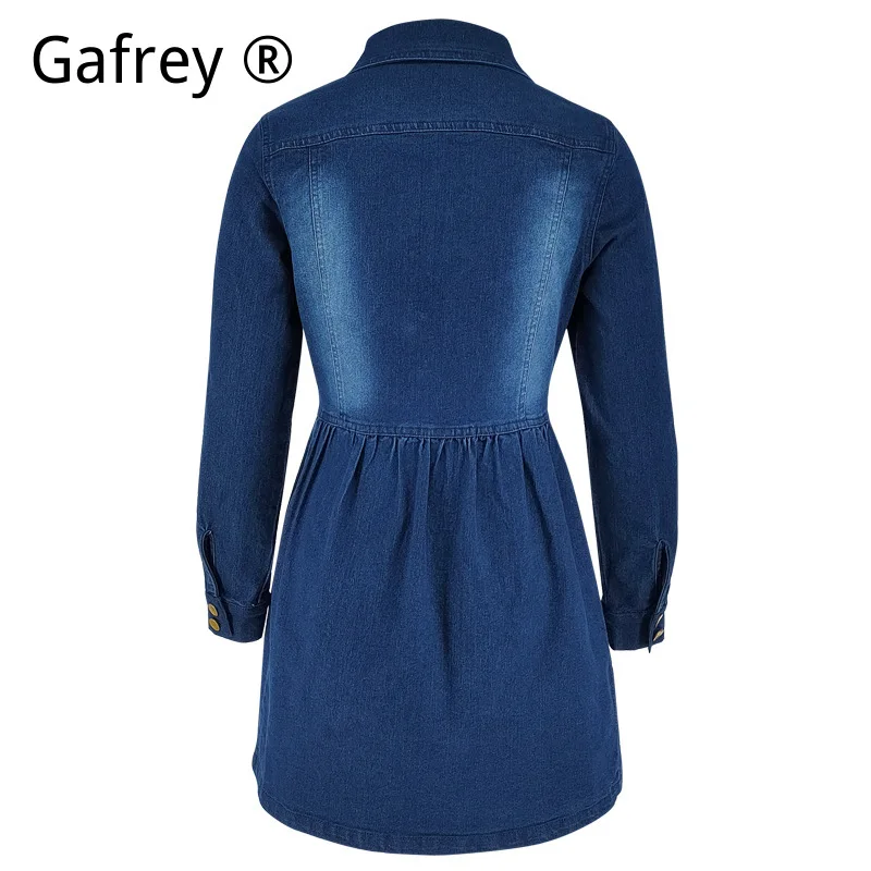 Women New Long Sleeve Denim Dress Slim Waist Tie Back Casual A Line Midi Dress Fashion Streetwear Soft Jean Dress Outfit view 6