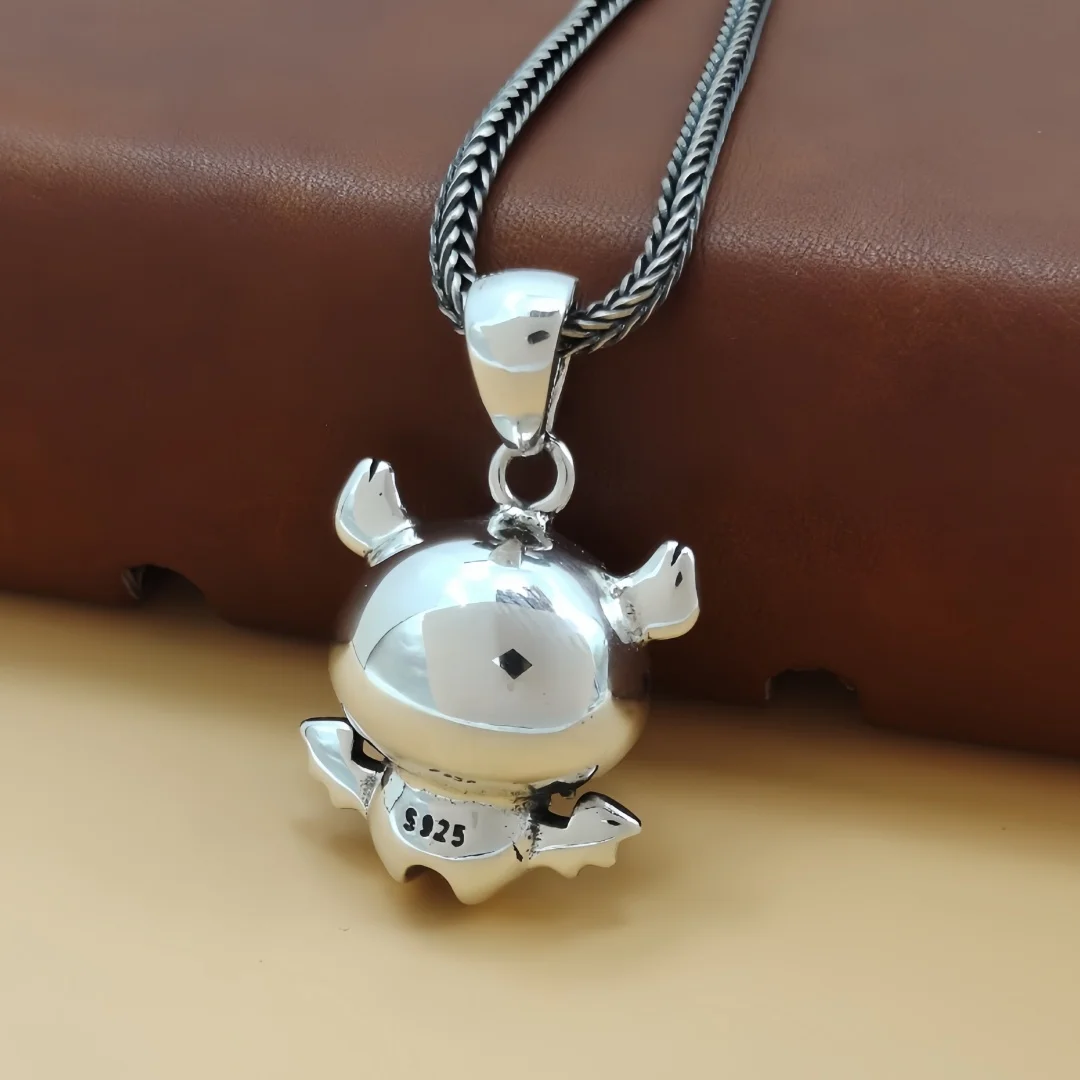 BOCAI S925 Sterling Silver Charms Pendants for Men Women Antique Cartoon Wings Little Devil Resin Eyes Fine Choice Jewelry
