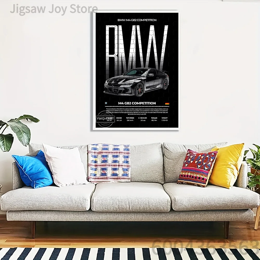 

Paper Jigsaw Puzzle Sleek Black BMW M4 G82 Competition Sports Car Spec Artwork Modern Home Wall Decoration Interactive Relaxing