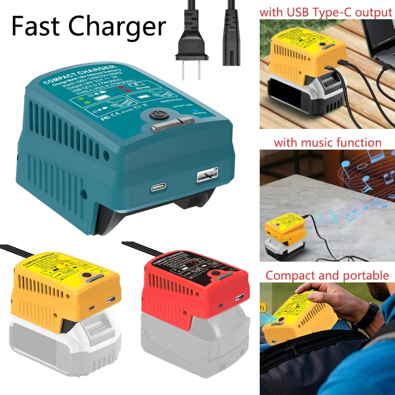 

Portable Mini Fast Charger with USB Type-C output mobile power bank 110V3A for Makita/Dewelt/ Milwaukee/Craftsman18/20V Battery