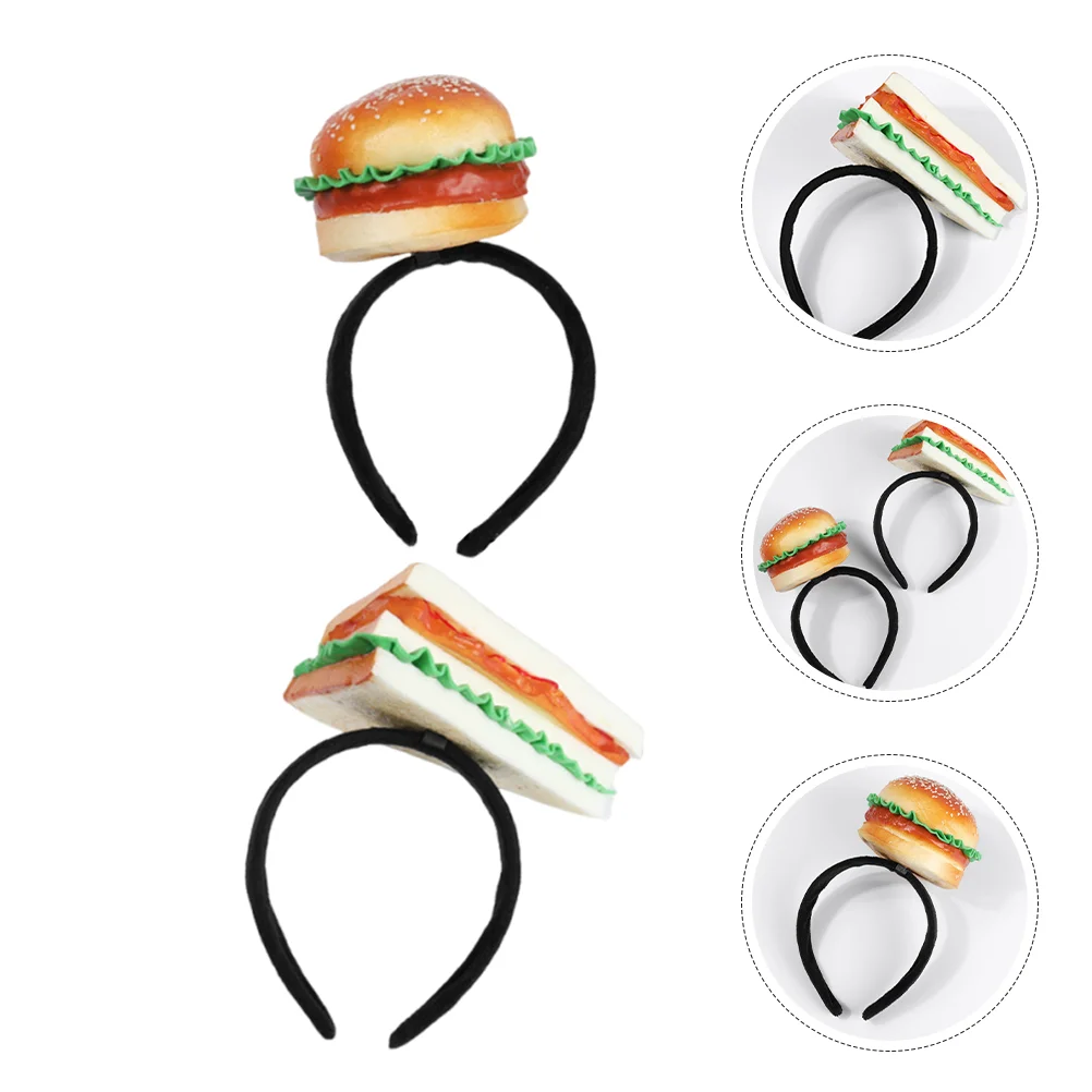 

2 Pcs Head Band Hamburger Bun Headband Costume Sandwich Mini Food Hat for Halloween Headpiece Kids Child