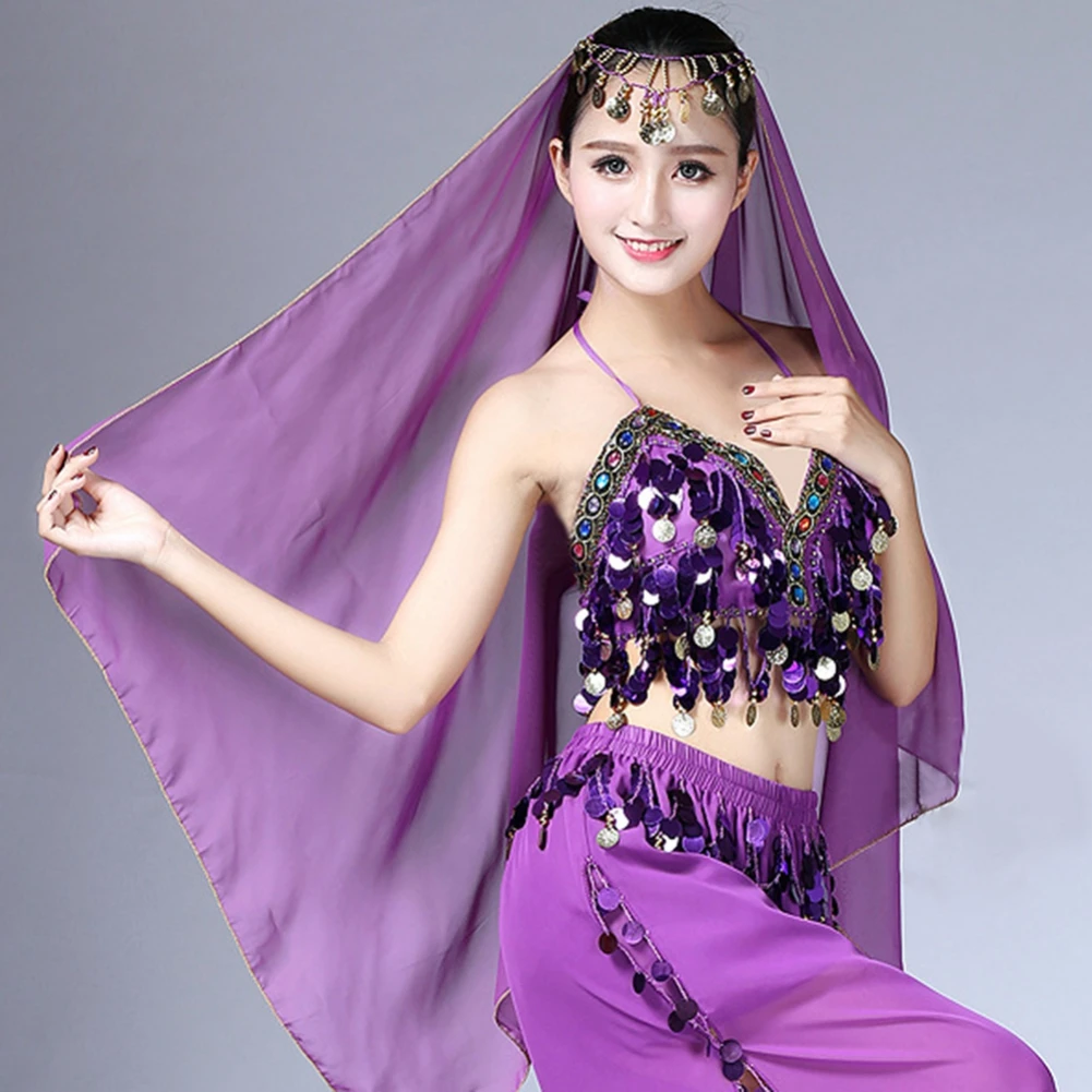 Women Belly Dancing Chiffon Scarf Solid Color Stage Performance Props Female Show Costumes Fashion Dance Headband 150cm